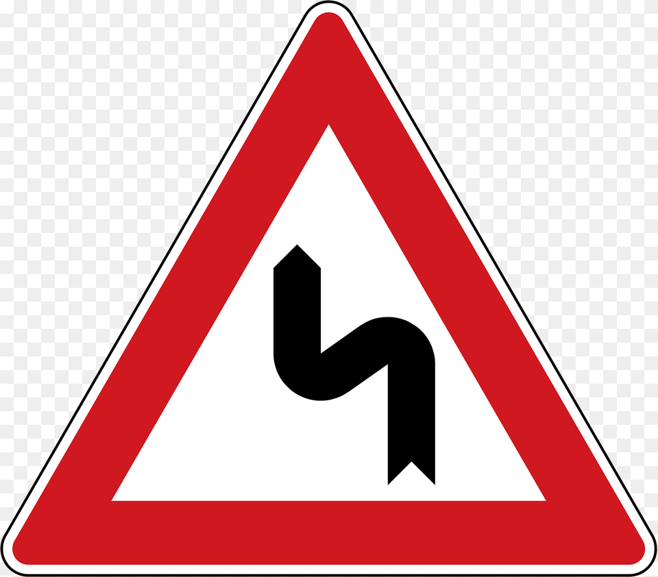 Double Bend Ahead Sign In Czech Republic Clipart, Symbol, Road Sign, Dynamite, Weapon Free Png