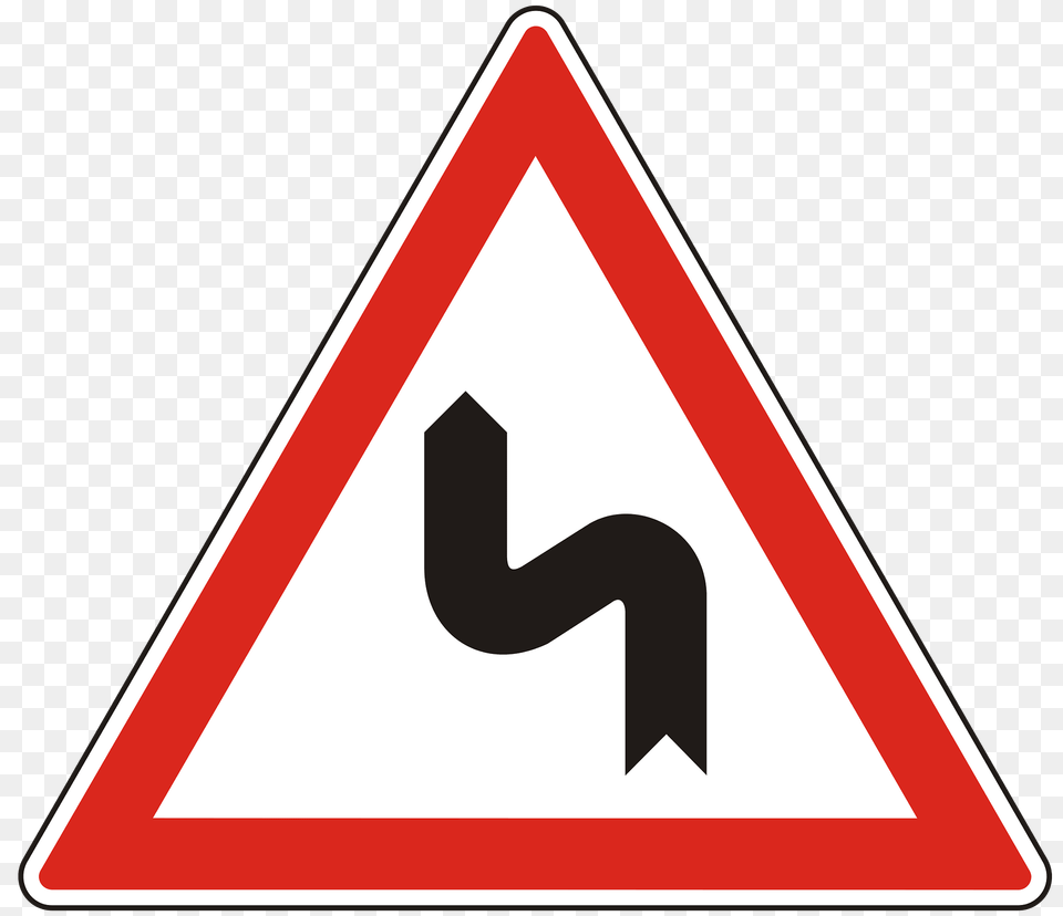 Double Bend Ahead Sign In Hungary Clipart, Symbol, Road Sign, Smoke Pipe Free Png Download