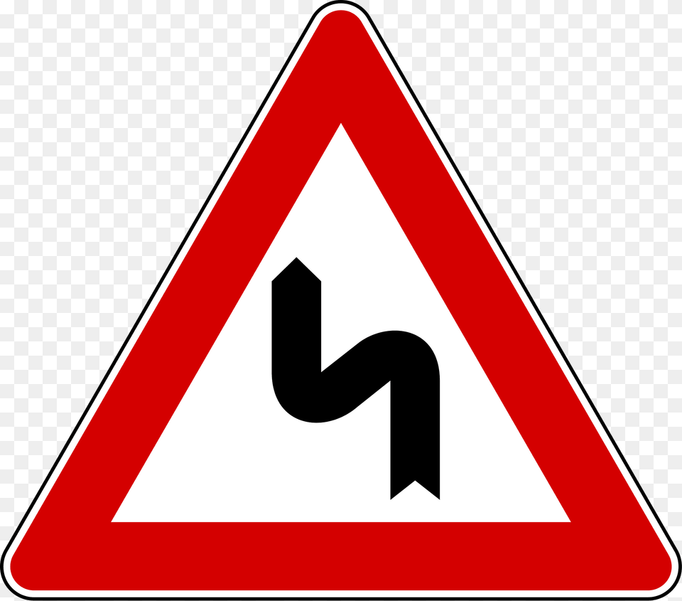 Double Bend Ahead Sign In Italy Clipart, Symbol, Road Sign, Dynamite, Weapon Free Png Download