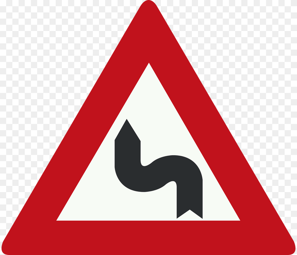 Double Bend Ahead Sign In Netherlands Clipart, Symbol, Road Sign Png