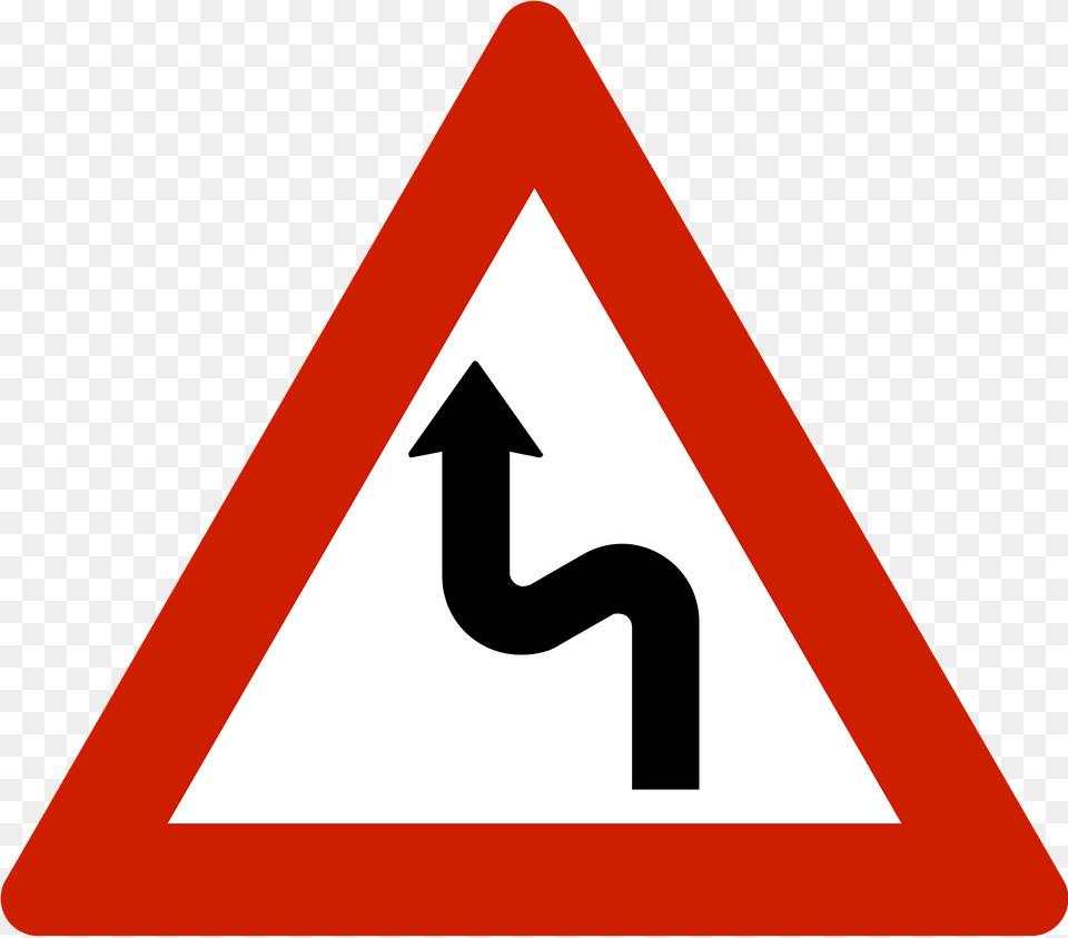 Double Bend Ahead Sign In Norway Clipart, Symbol, Road Sign, Dynamite, Weapon Png Image