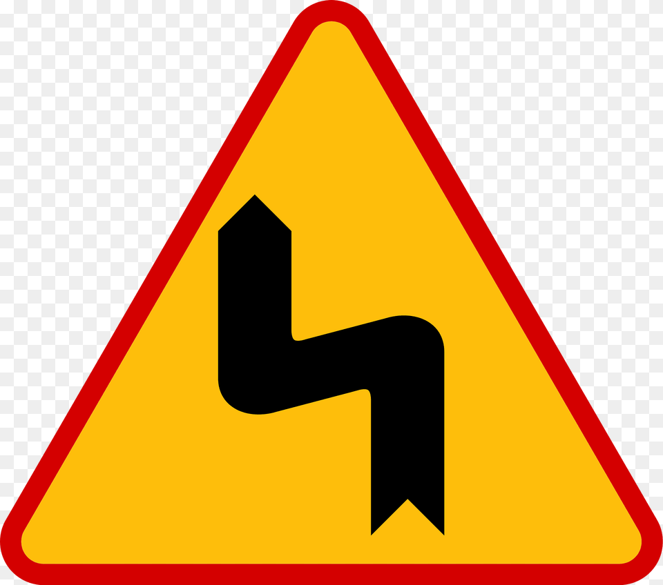 Double Bend Ahead Sign In Poland Clipart, Symbol, Road Sign Free Transparent Png