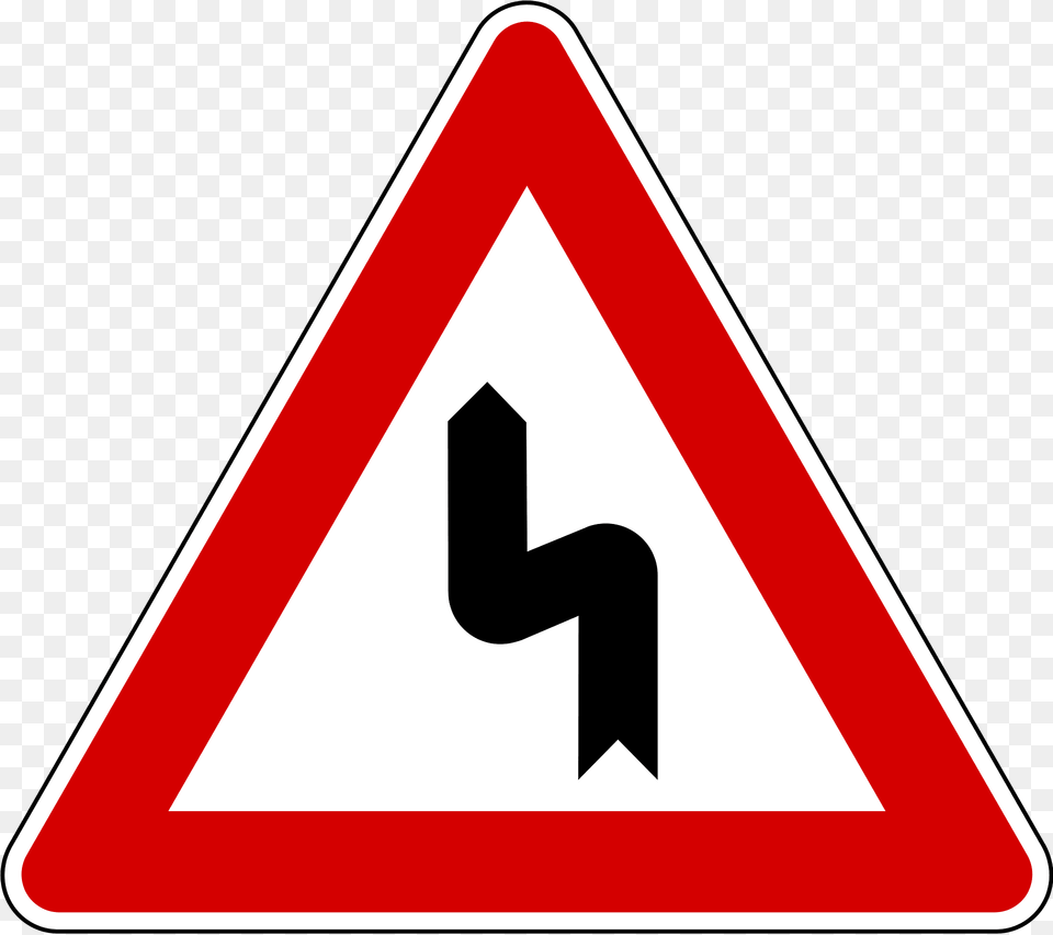Double Bend Ahead Sign In Slovenia Clipart, Symbol, Road Sign, Dynamite, Weapon Png Image