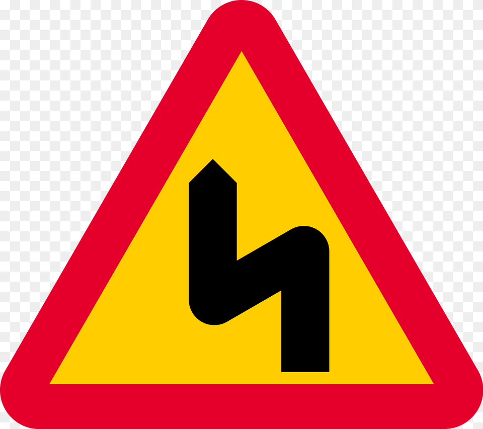 Double Bend Ahead Sign In Sweden Clipart, Symbol, Road Sign, Dynamite, Weapon Free Png