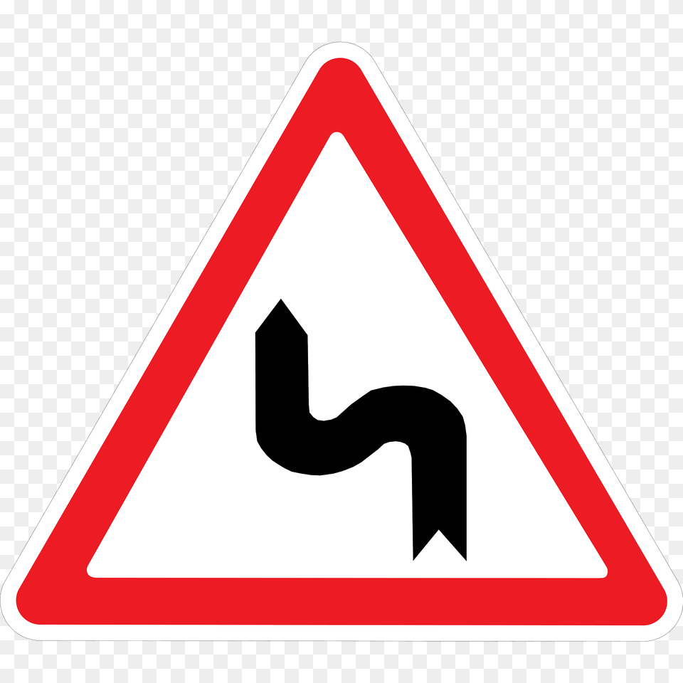 Double Bend Ahead Sign In Ukraine Clipart, Symbol, Road Sign, Smoke Pipe Png Image