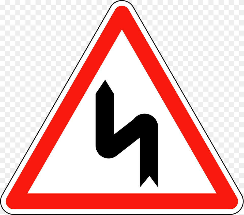 Double Bend First To Left Clipart, Sign, Symbol, Road Sign, Smoke Pipe Free Png