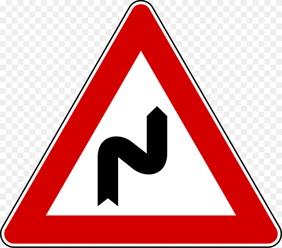 Double Bend First To Right Clipart, Sign, Symbol, Road Sign, Dynamite Png