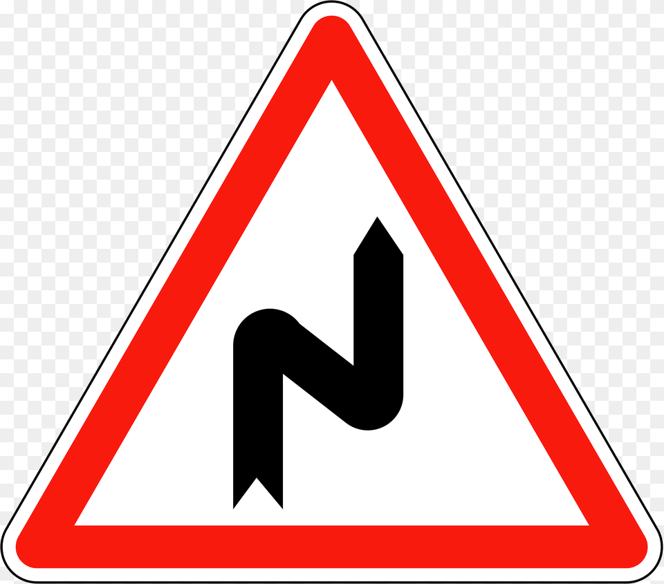 Double Bend First To Right Clipart, Sign, Symbol, Road Sign, Smoke Pipe Free Transparent Png
