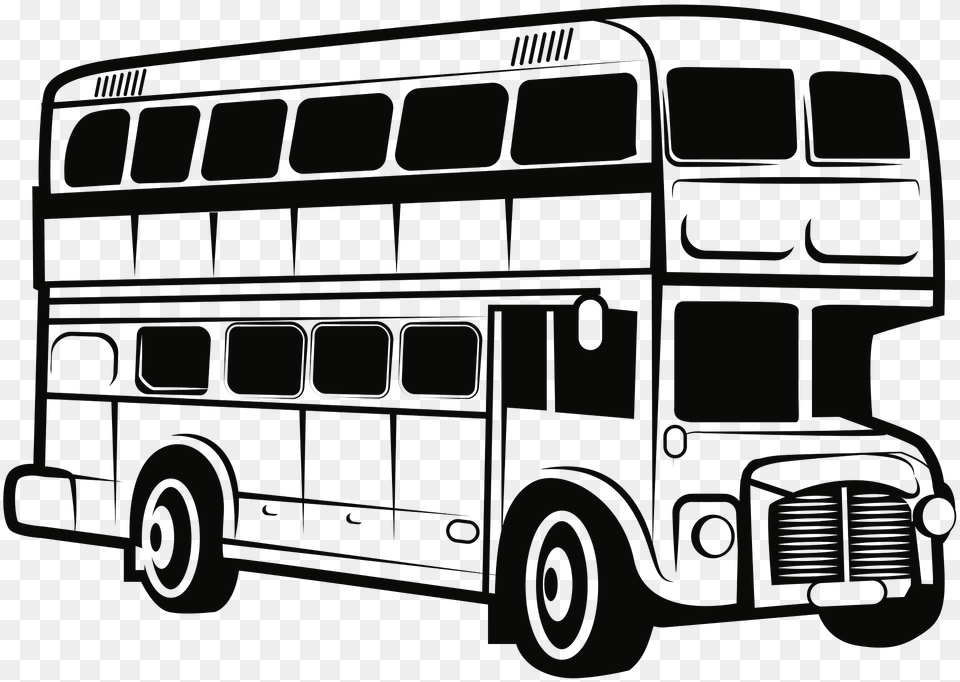 Double Decker Bus Black And White Clipart, Transportation, Vehicle, Tour Bus, Double Decker Bus Png Image