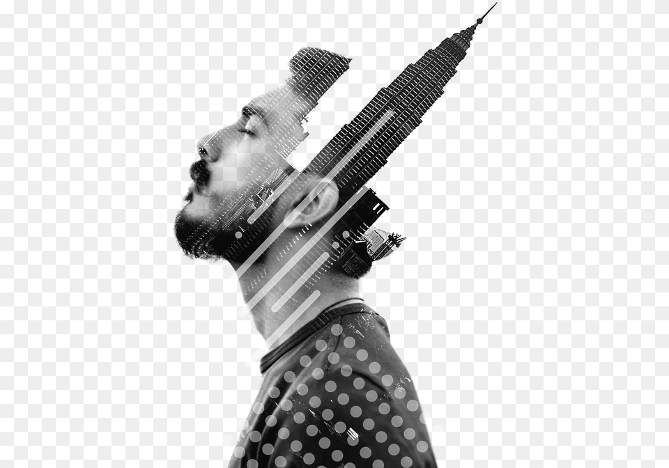 Double Exposure Man People Art Business Guy, City, Architecture, Building, Tower Free Transparent Png