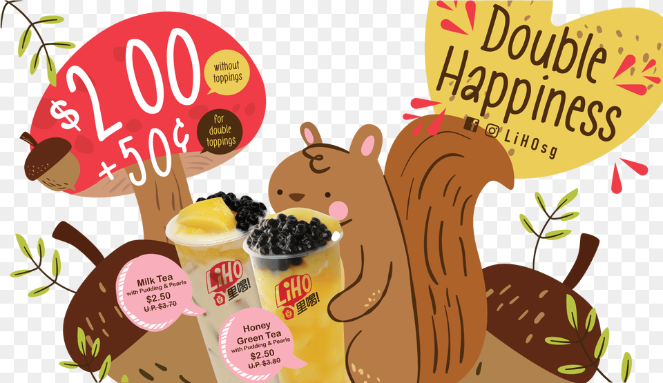 Double Happiness At Liho Valentine Promotion Milk Tea, Advertisement, Cream, Ice Cream, Dessert Png