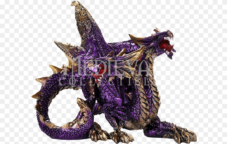 Double Headed Gold And Purple Dragon Statue, Animal, Lizard, Reptile Free Png Download