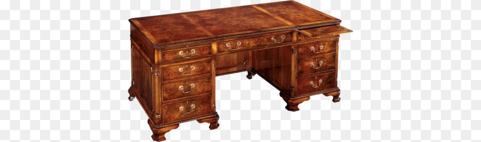 Double Pedestal Executive Desk With Modesty Paned And Writing Desk, Furniture, Table, Sideboard, Electronics Png