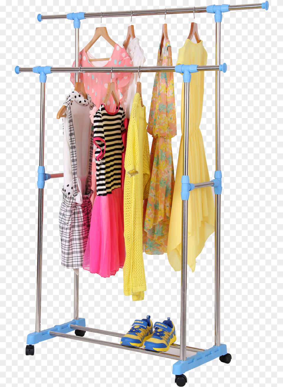 Double Pole Telescopic Standing Moving Foldable Stainless Shelf, Boutique, Shop, Clothing, Footwear Png