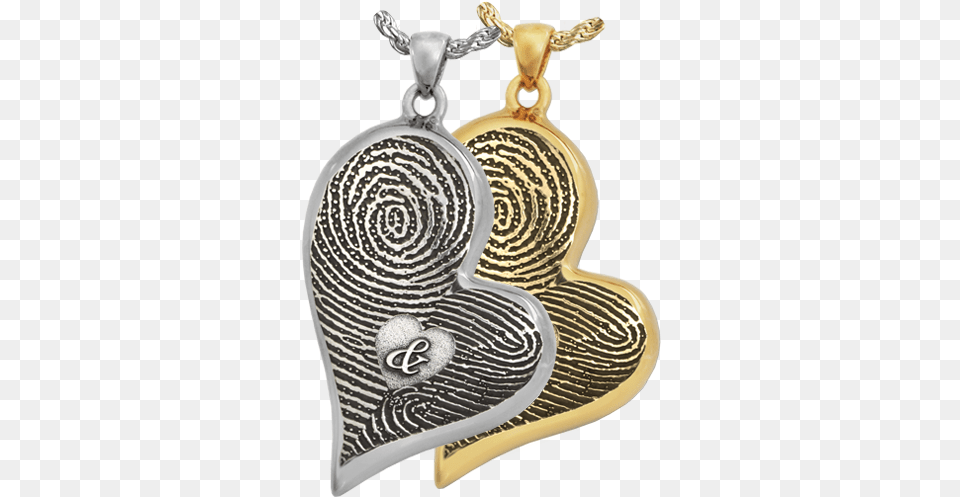 Double Print Fingerprint With Ampersand Teardrop Heart Footprint And Initials Teardrop Heart Solid Gold Cremation, Accessories, Pendant, Jewelry, Locket Png