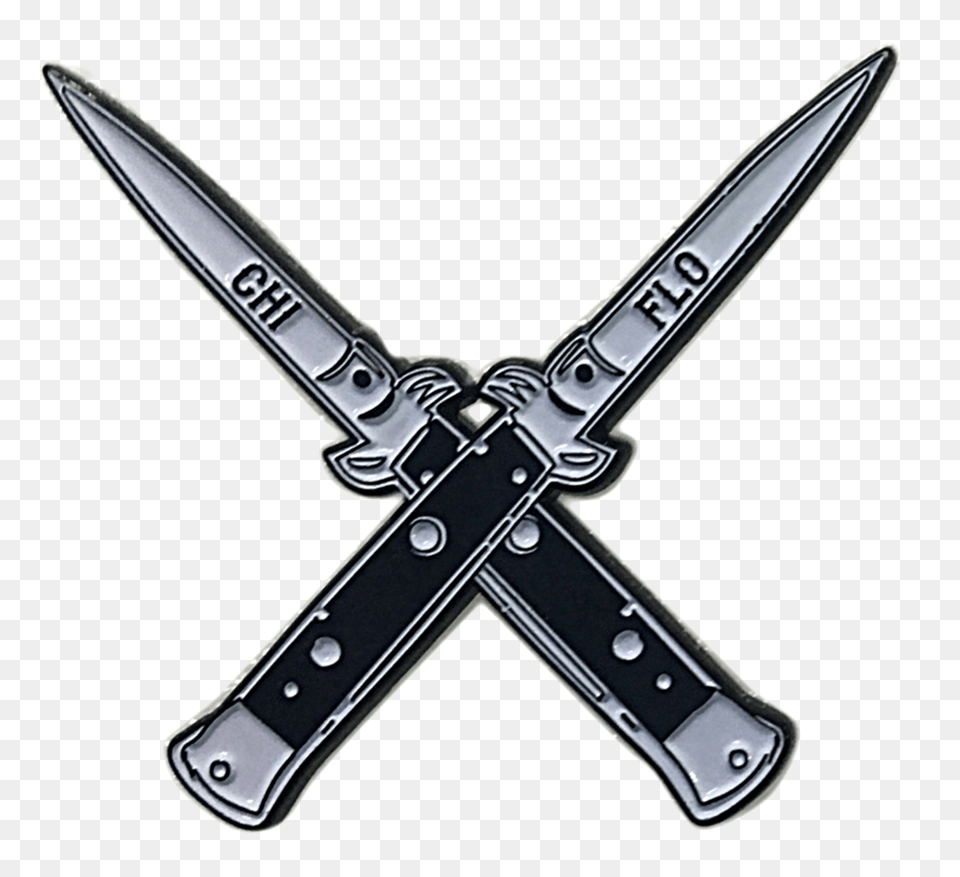 Double Switchblades Lapel Pin Chi Flo, Blade, Dagger, Knife, Weapon Png