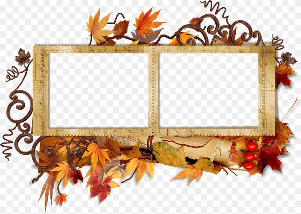 Double Transparent Autumn Frame Quadro Molduras Quadros Transparent Thanksgiving Frame, Leaf, Plant, Tree, Maple Png Image