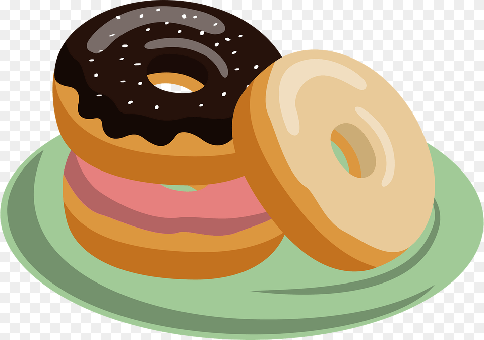 Doughnuts On A Plate Clipart, Food, Sweets, Donut, Bread Png Image