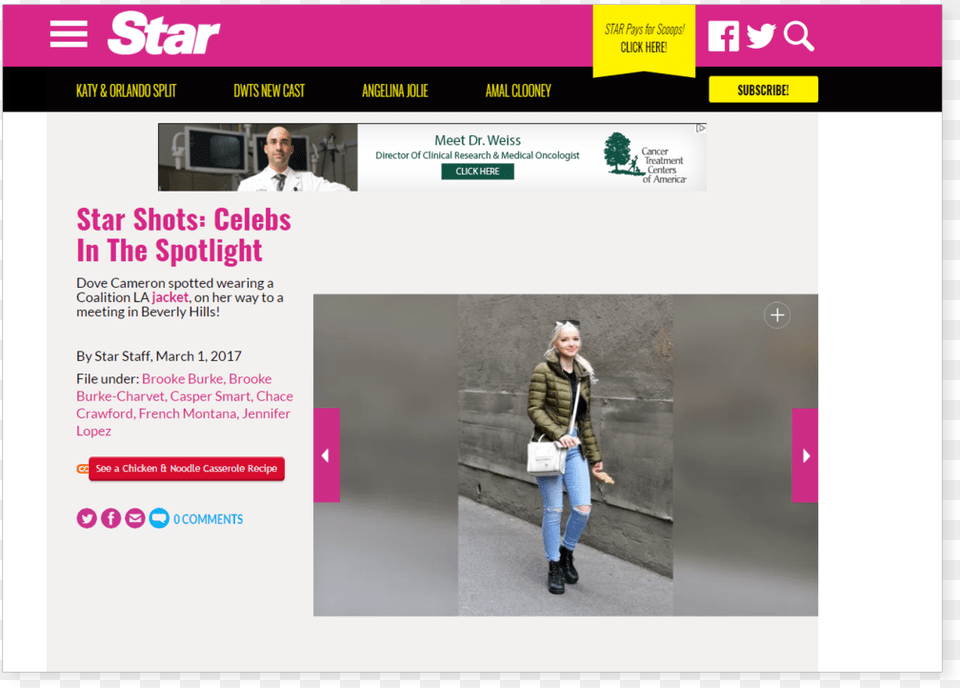 Dove Cameron Coalition La Outerwear Star Magazine Online Advertising, Webpage, File, Person, Pants Png