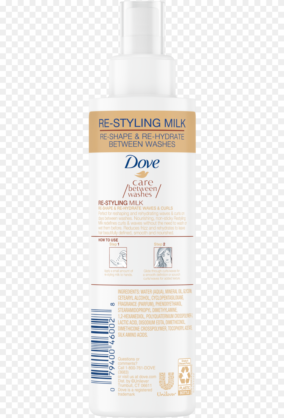 Dove Care Between Washes Re Styling Milk, Bottle, Lotion, Cosmetics, Person Free Png Download