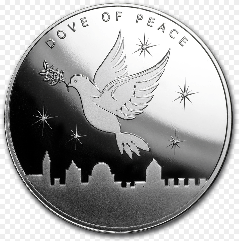 Dove With Olive Branch, Silver, Animal, Bird, Coin Png