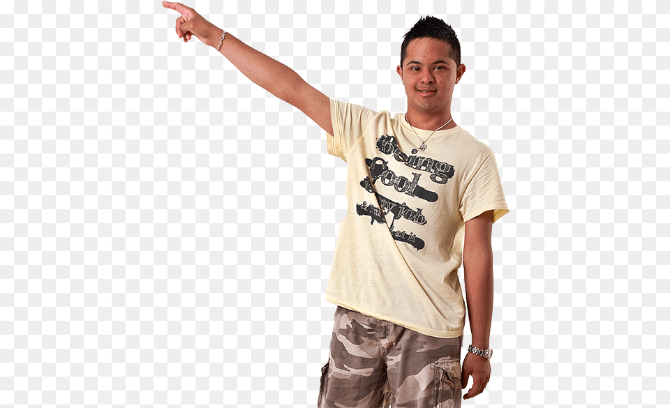 Down Syndrome Person Pointing, Clothing, T-shirt, Boy, Male Free Transparent Png