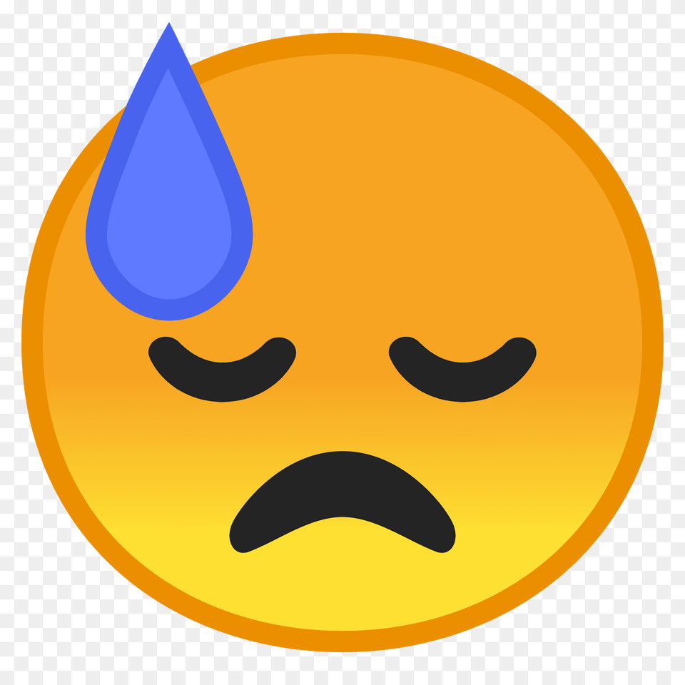 Downcast Face With Sweat Emoji Clipart, Head, Person, Logo, Clothing Png Image