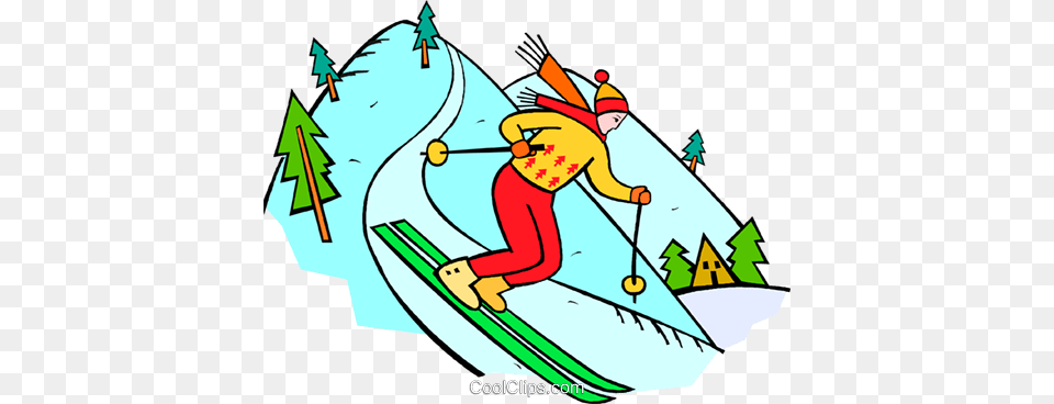 Downhill Skier Royalty Vector Clip Art Illustration, Nature, Outdoors, Snow, Leisure Activities Png Image