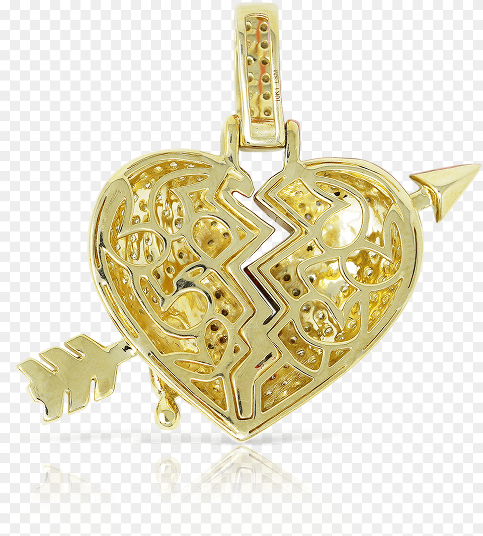 Download 10k Yellow Gold Arrow Shattered Heart Locket Hd Locket, Accessories, Pendant, Jewelry Png