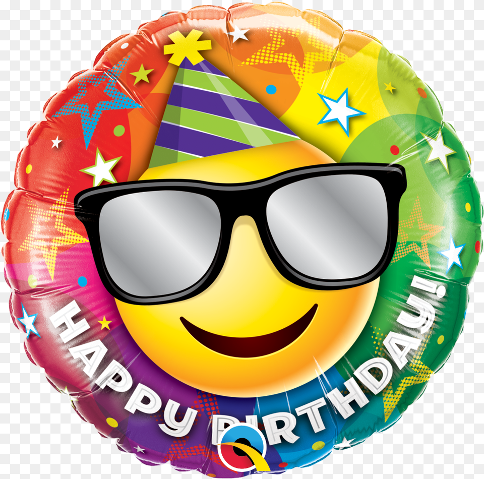 Download 18 Happy Birthday Smiley Face Emoticon Foil Happy Birthday Smiley Emoji, Hat, Clothing, Accessories, Balloon Free Transparent Png