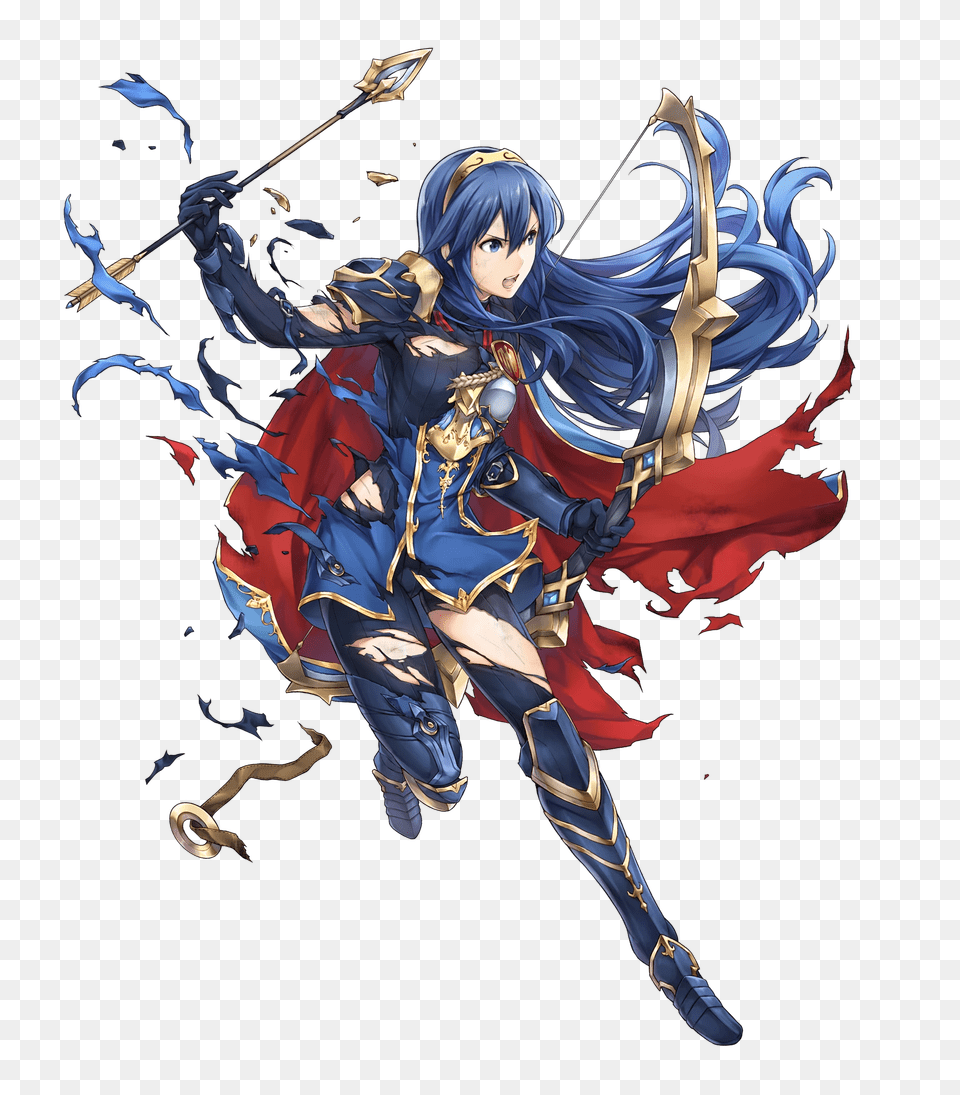 Download 1girl Armor Arrow Blue Eyes Hair Bow Fire Fire Emblem Heroes Lucina Glorious Archer, Book, Comics, Publication, Adult Png