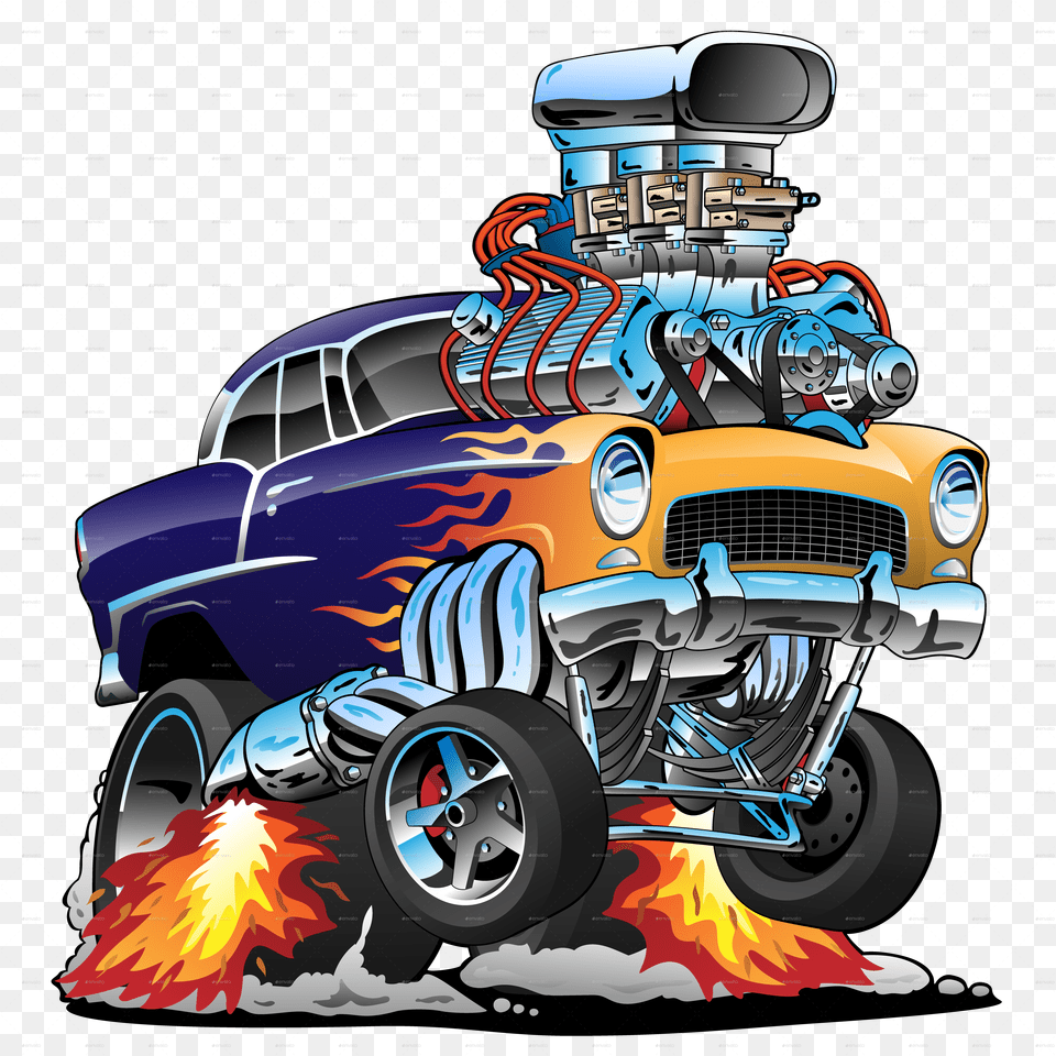 Download 55 Funny Car V4 Muscle Car Full Size Cartoon Hot Rod Car, Device, Grass, Lawn, Lawn Mower Png Image