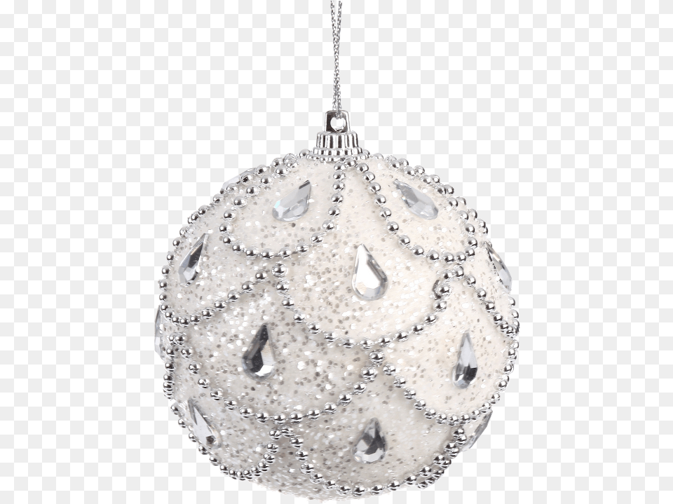 8cm Hanging Ball Silver And White Xmas Baubles Solid, Accessories, Pendant, Chandelier, Lamp Free Png Download