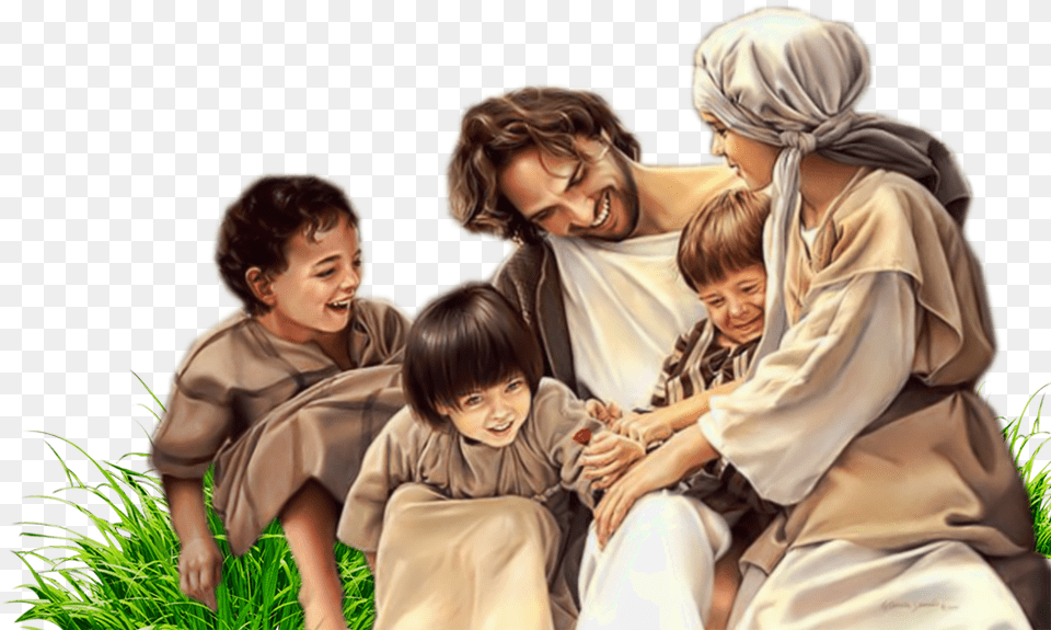 About Bible Christ Parent Of Little Jesus Hq Jesus Laughing With People, Person, Adult, Male, Woman Free Png Download