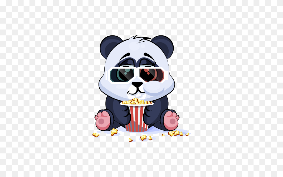 Download Adorable Panda Emoji Stickers Animated Watching A Movie, Cream, Dessert, Food, Ice Cream Free Png