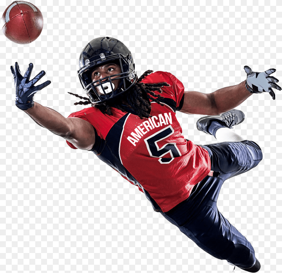 Download American Football Player Catching A Ball Image Football Players Transparent Background, Helmet, Clothing, Glove, Playing American Football Free Png
