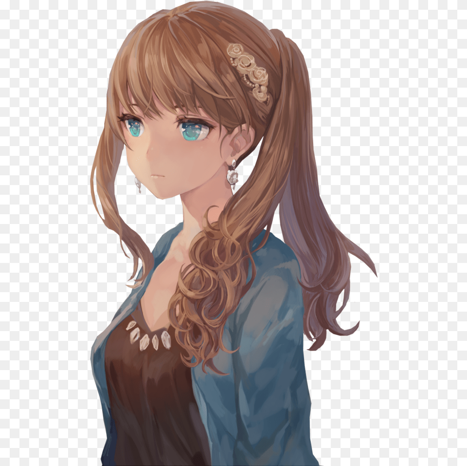 Download Anime Brown Hair Drawing Blue Anime Girl Anime Girl With Light Brown Hair And Blue Eyes, Adult, Female, Person, Woman Png