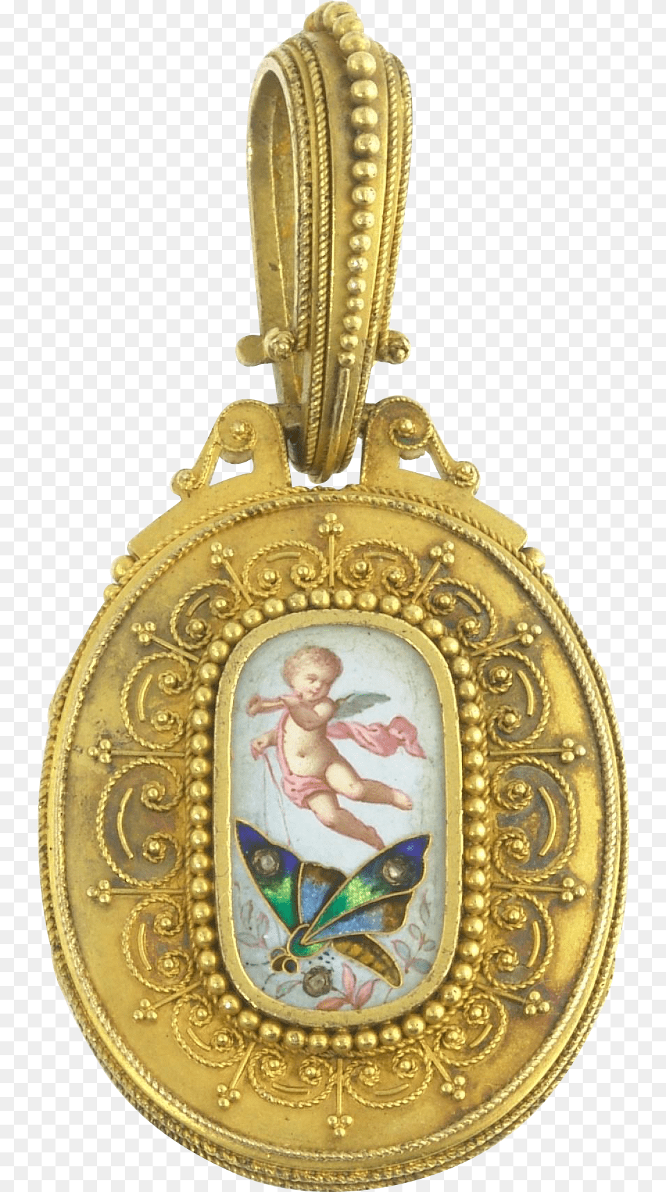 Download Antique Victorian Enamel Cherub Angel Victorian Gold Enamel Cherub Pendant, Accessories, Baby, Person, Jewelry Free Png