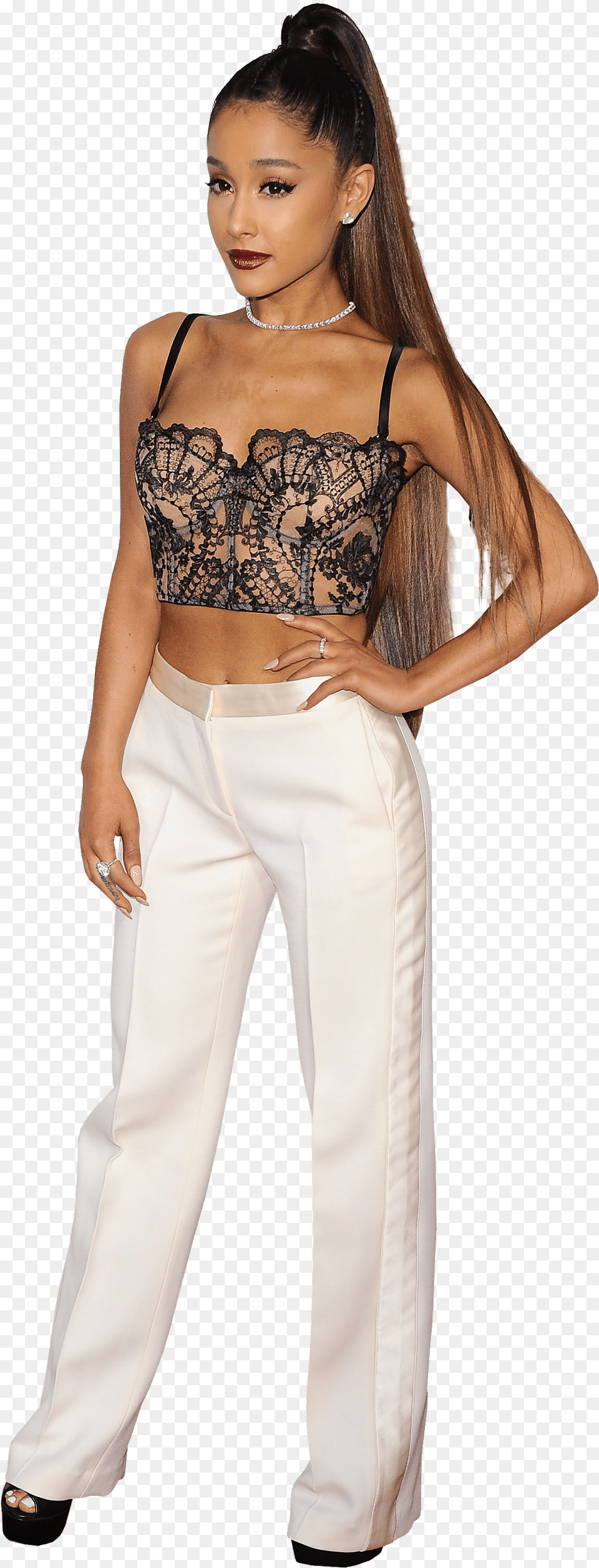 Download Ariana Grande In White Trousers Image For Ariana Grande White Trousers, Formal Wear, Clothing, Pants, Blouse Png
