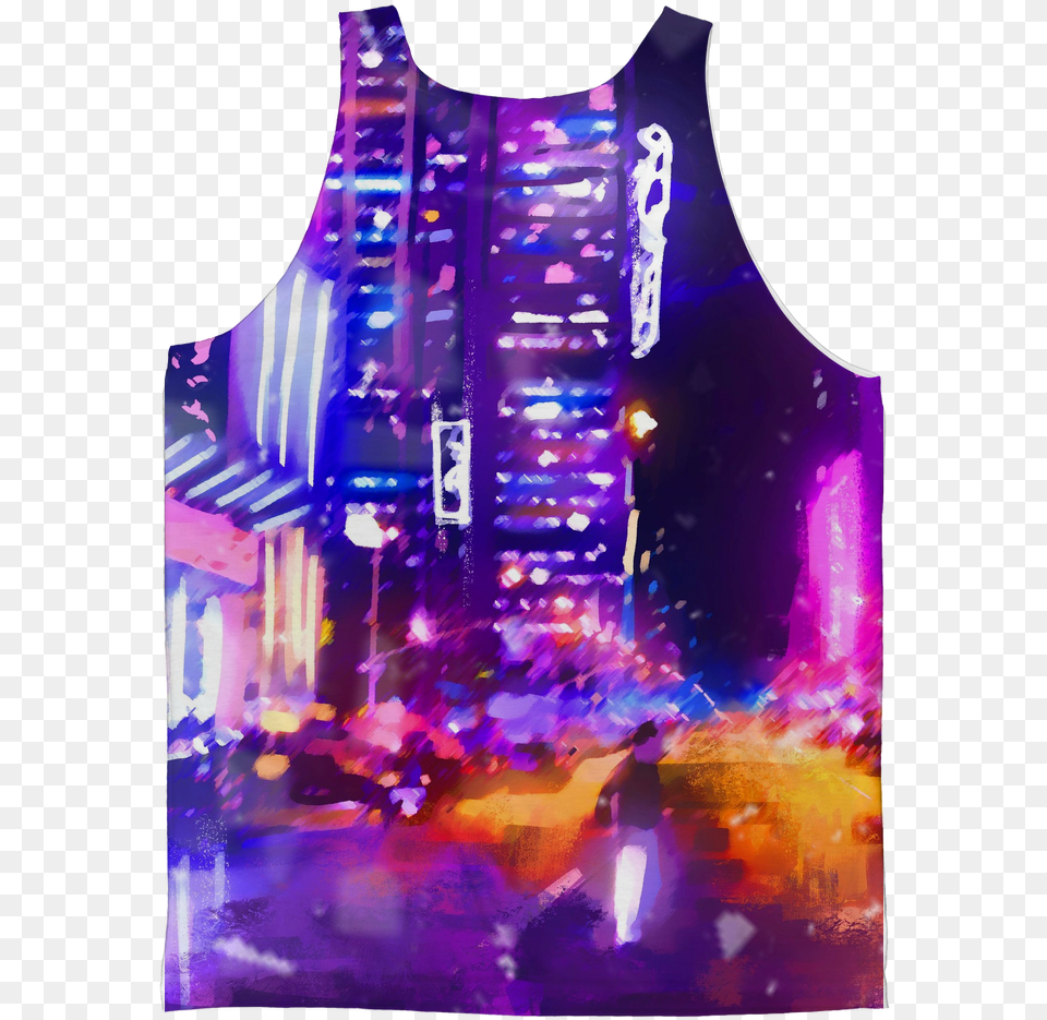 Download Ariel Versace City Lights Classic Sublimation Active Tank, Clothing, Purple, Vest, Person Free Png