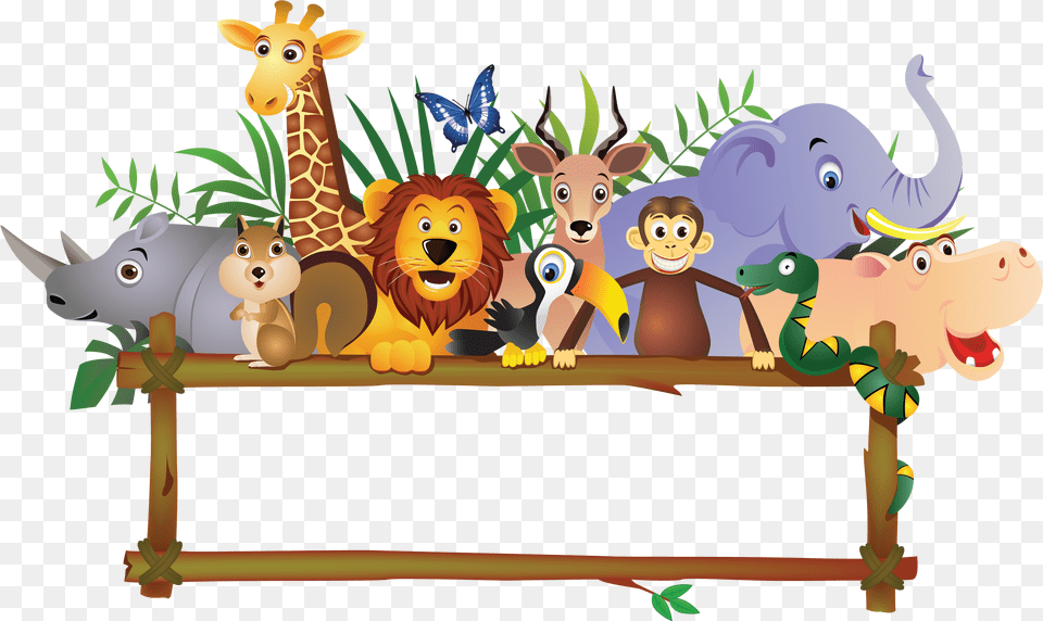 Baby Farm Animals Jungle Royalty Jungle Animal Border Clipart, Bird, Penguin, Giraffe, Mammal Free Png Download