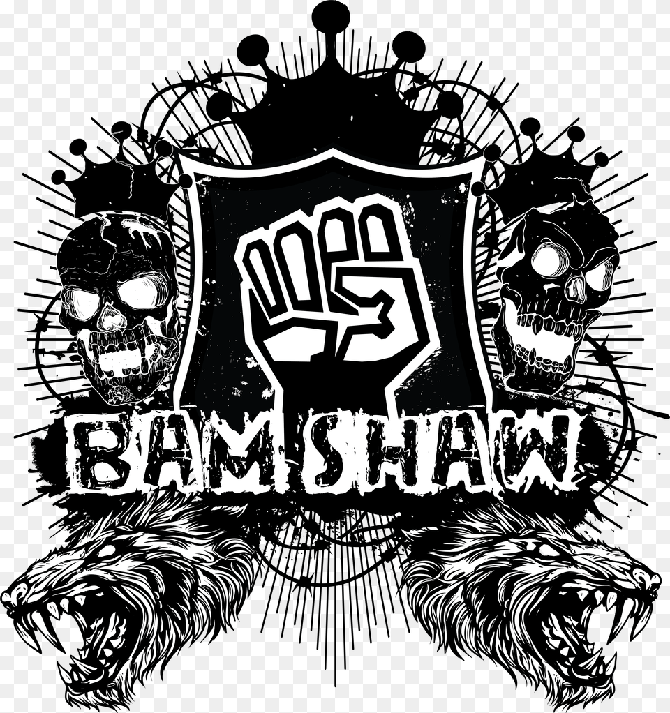 Download Bam Out Bamshawskullwolf Skull And Flowers Dot, Logo, Face, Head, Person Png Image