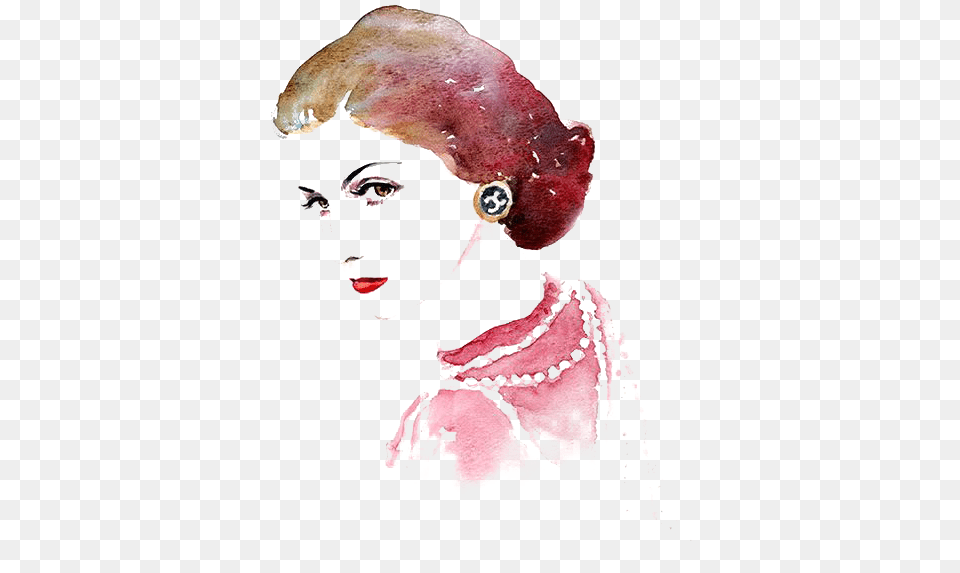 Bath Drawing Watercolor Banner Transparent Coco Portrait Coco Chanel, Accessories, Person, Jewelry, Necklace Free Png Download