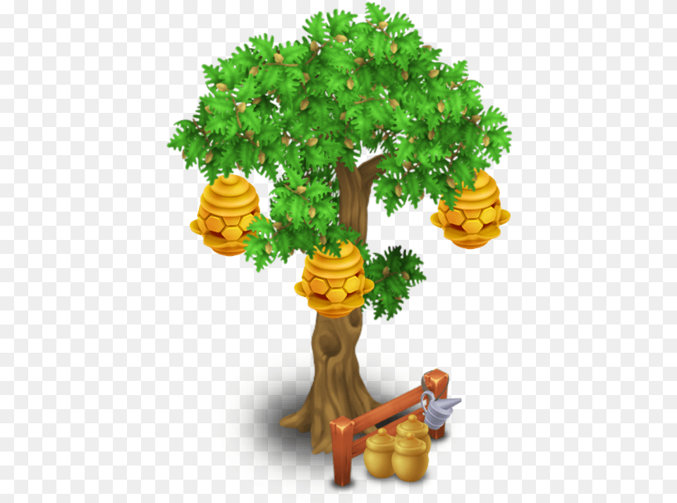 Download Beehive Tree Stage 3 Hay Day Beehive Tree Full Tree With Beehive Clip Art, Plant, Conifer, Vegetation Png Image