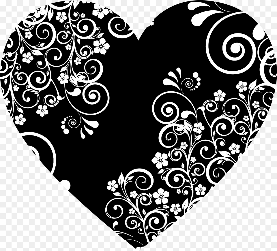 Download Big Image Floral Heart Clipart Black And White Flowers Heart Vector, Art, Floral Design, Graphics, Pattern Free Png