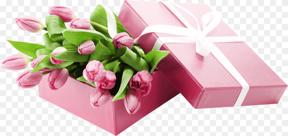 Download Big Pc Gift And Flowers Free Png