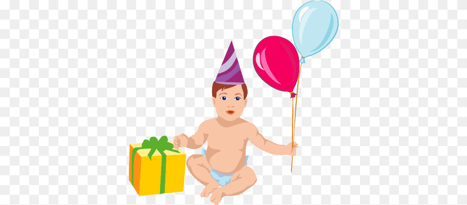 Download Birthday Clip Art Clipart Of Cake Birthday Clip Art Baby, Balloon, Hat, Clothing, Person Png