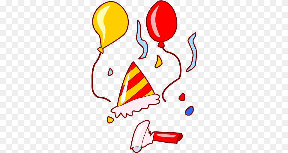 Download Birthday Clip Art Clipart Of Cake Party Accessories Clipart, Balloon, Clothing, Hat, Food Free Png