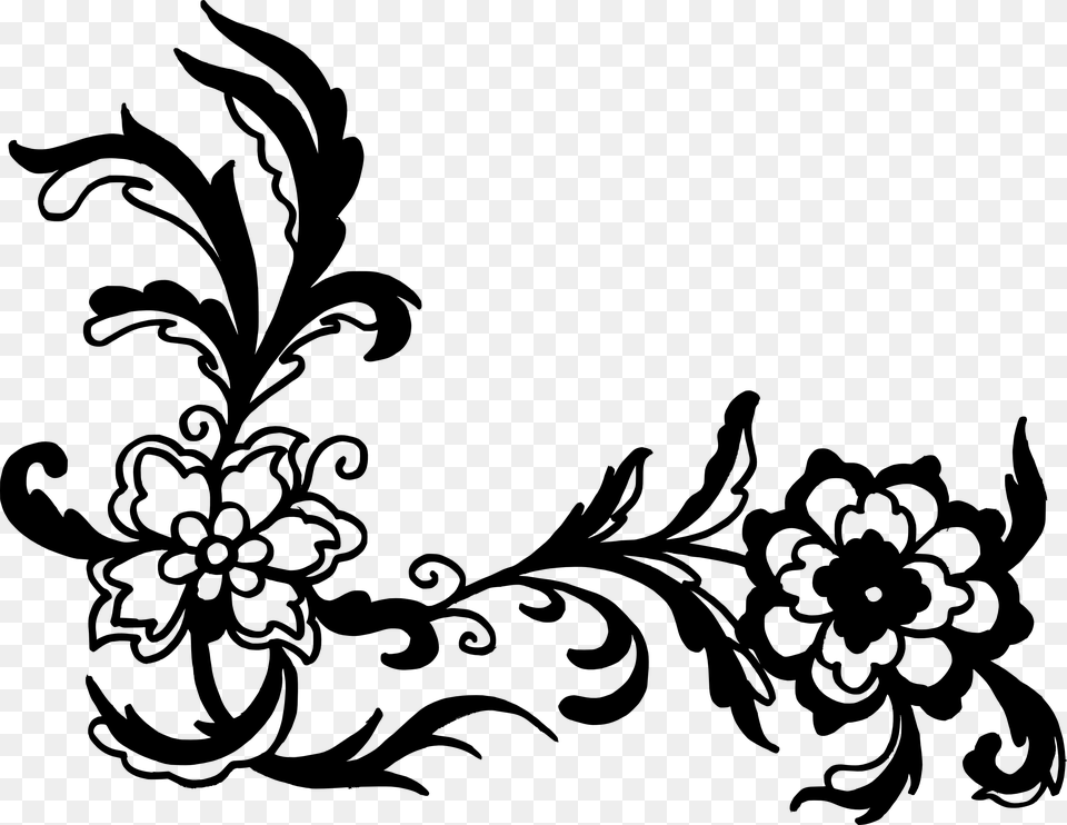 Download Black And White Floral Corner Design, Art, Floral Design, Graphics, Pattern Free Png