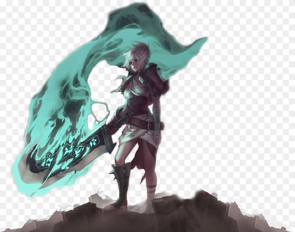Black And White Riven League Of Legends Riven Fan Art, Adult, Female, Person, Woman Free Png Download